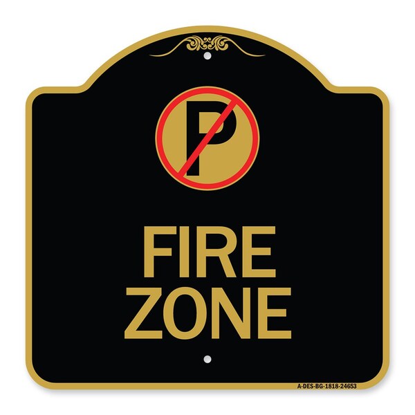 Designer Series Sign-No Parking, Black & Gold Aluminum Architectural Sign, 18" x 18", BG-1818-24653